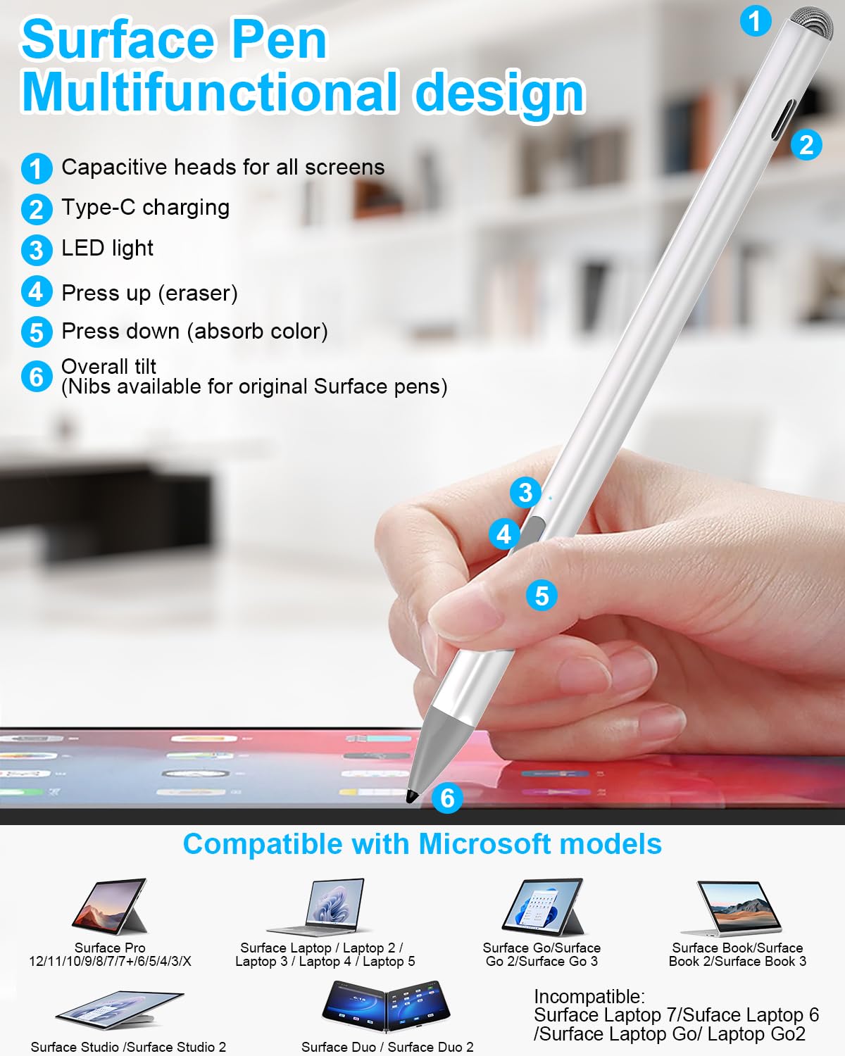 Surface Pen Surface Pro 7/8/9/10/11 Stift für icrosoft - Surface Go 3