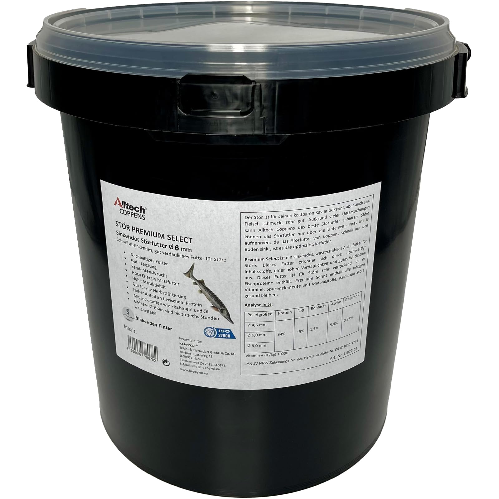 Alltech Coppens Premium Select Störfutter 10,2 Liter/Ø 6 mm | Sinkendes Stör Fischfutter Pellets Teich Hauptfutter (Ganzjahresfutter) für mittlere Störe für EIN optimales Wachstum