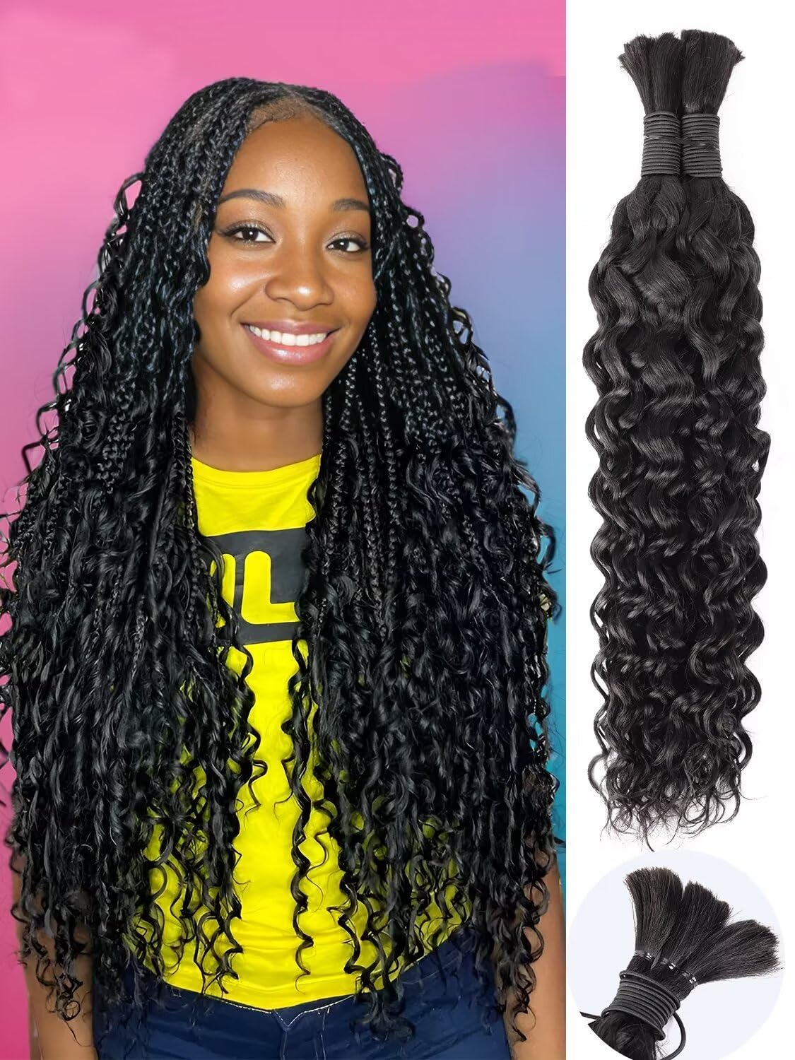 Human Braiding Hair 100g 16 Inch Water Wave Bulk Human Hair for Braiding Deep No Weft 12A Brazilian Virgin Curly Human Hair Extensions for Boho Braids Wet and Wavy Natural Human Hair Braiding Hair