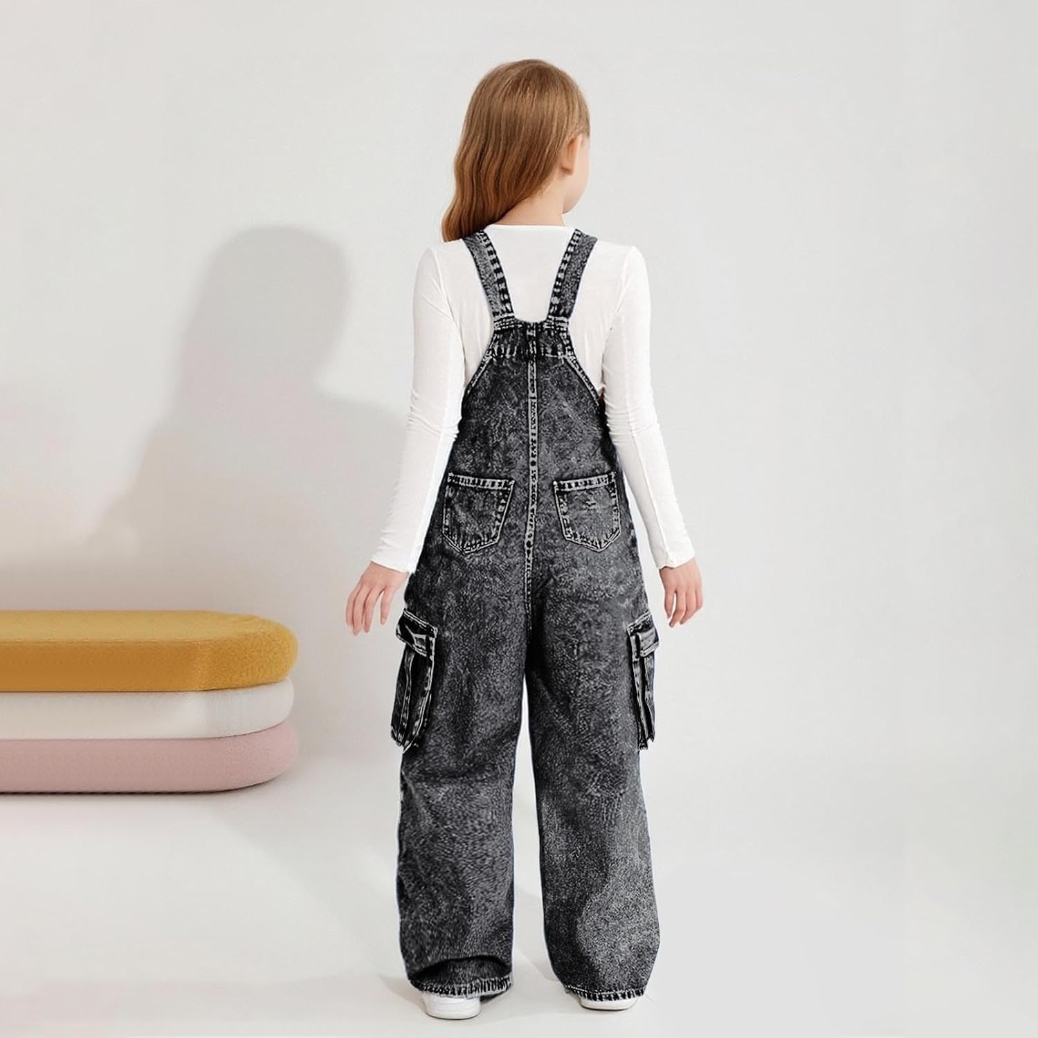 𝐂𝐚ro Jeans for Girls Baggy Wide Leg Cute Overalls Shorts Jean Shortalls High Elastic Waisted Denim Pants Fashion Baby