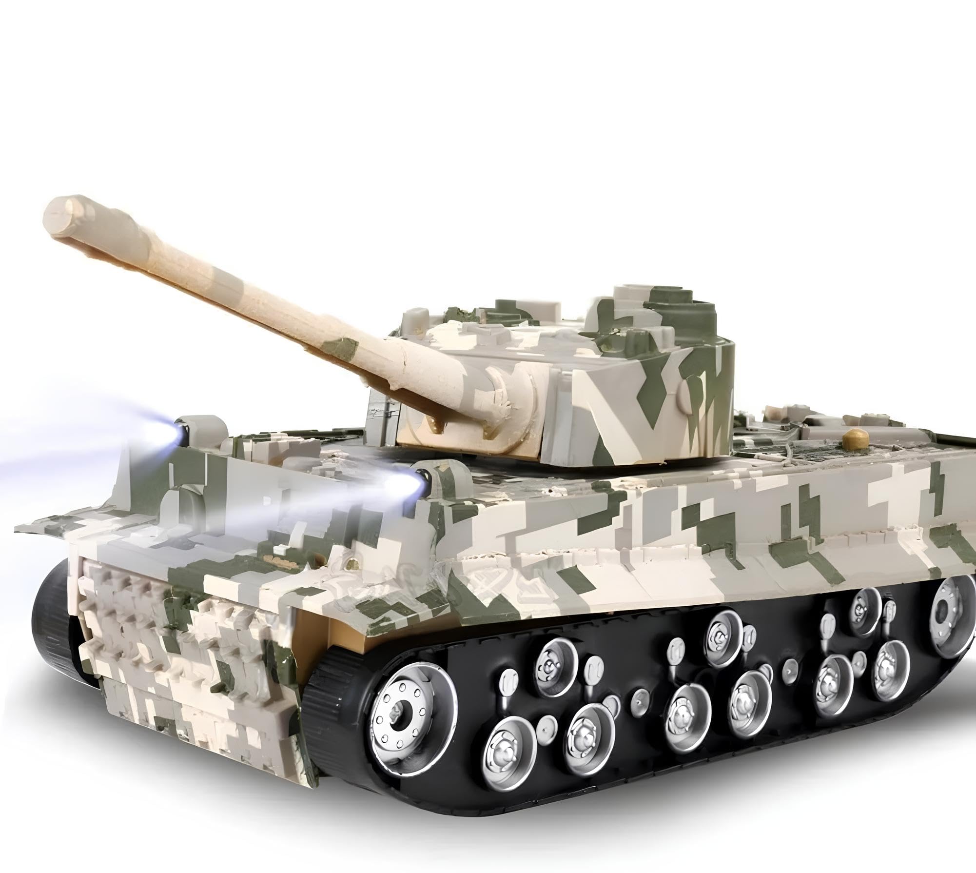Carro Armato Radiocomandato Grande cm 28 con Luci Suoni Effetti Sonori Torretta Girevole 360° Battle Tank RC Veicolo Militare Camouflage Giocattolo