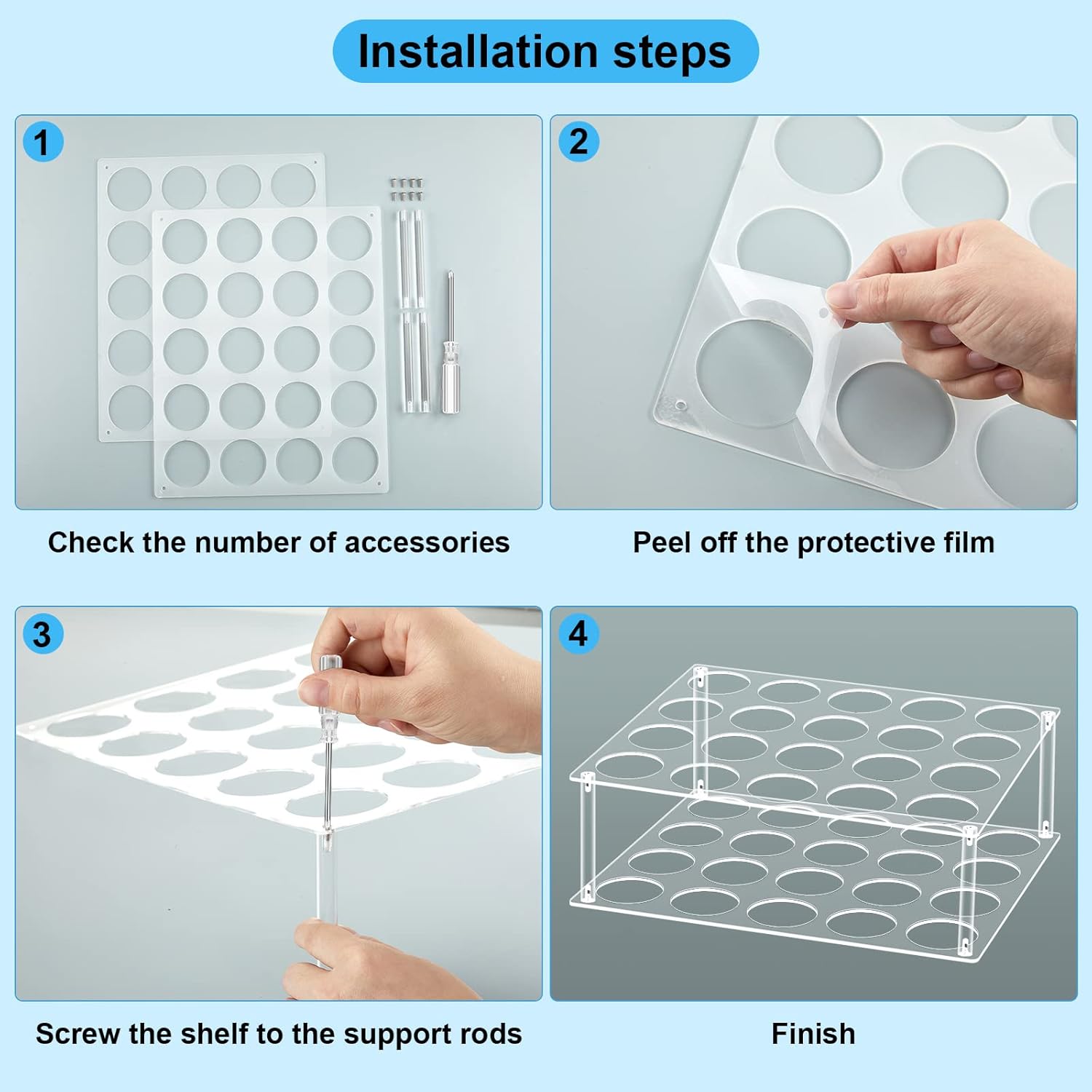 Tuanse 3 Pack Vinyl Roll Holder Rack 60 Holes Acrylic Craft Vinyl Storage Organizer High Capacity Lightweight Sturdy for Art Room Organization
