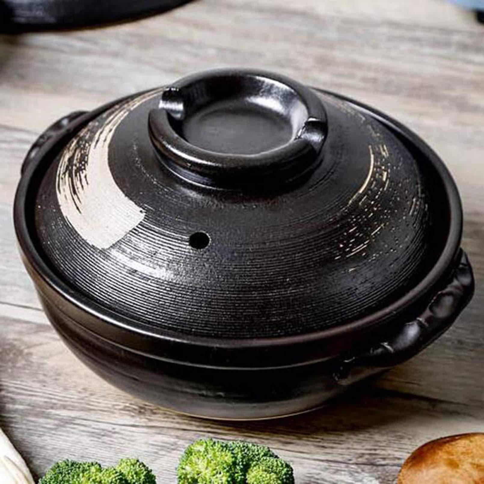Donabe Japanse braadpan Pot hittebestendige keramische braadpan met deksel klei rijstkoker pot braadpan klei pot slow stev saspan gezondheid steelpan,E,1.2L