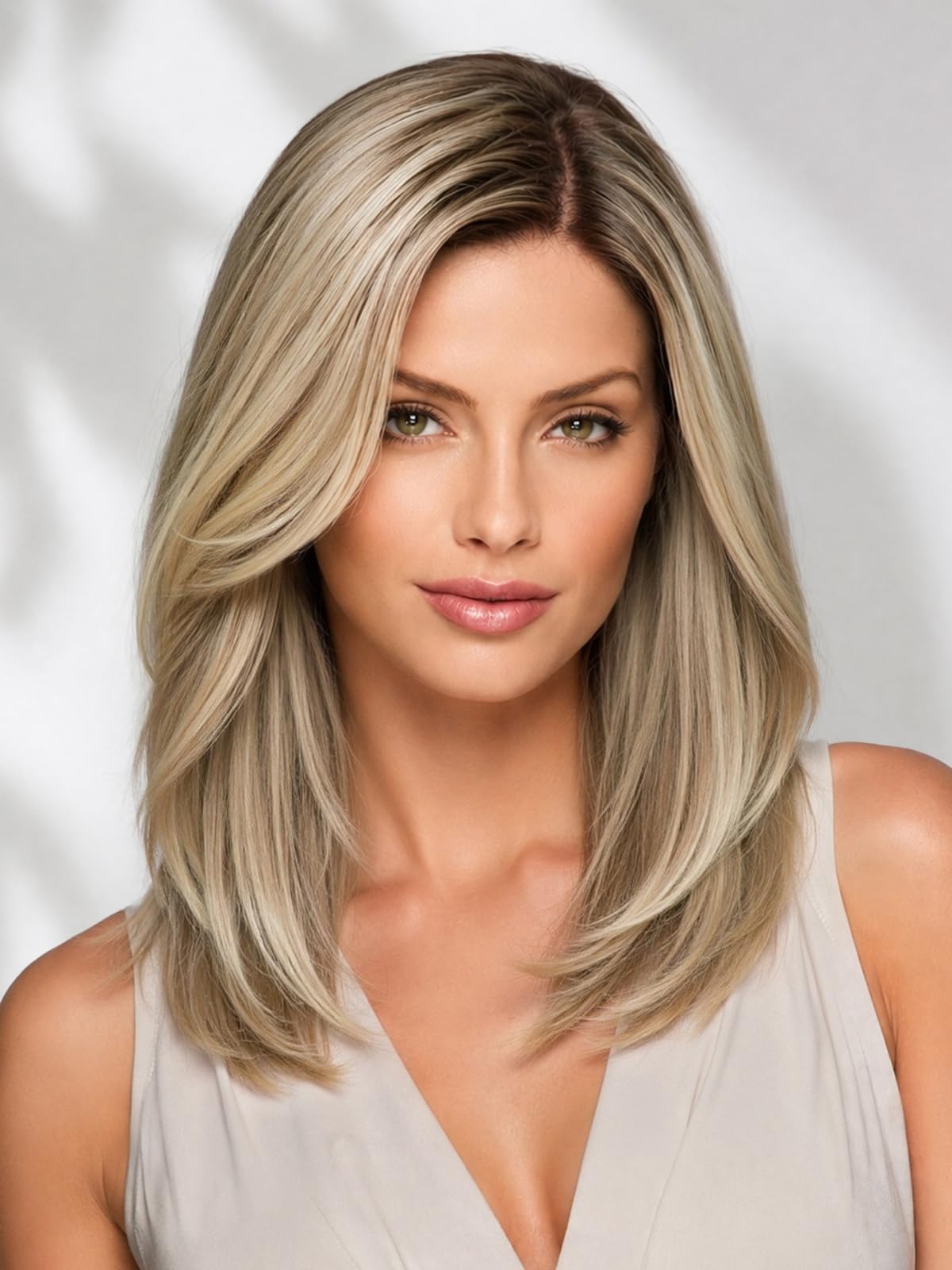 KOME Blonde Highlight Human Hair Blend Lace Front Wig for Women 16IN Blonde Highlight #TT416825