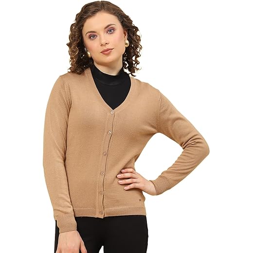 Monte Carlo Women's Regular Fit Cardigan | Solid Pattern with Button Closure | Full Sleeve V-Neck Cardigan for Women