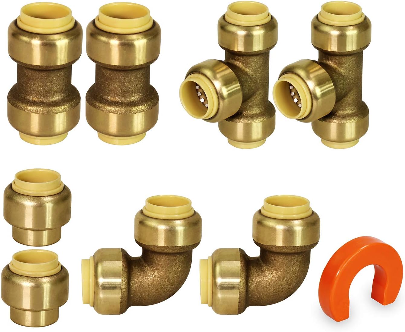 Pushlock PUKT01 Plumbing Kit for 1 Inch Pipes Includes Tees, Elbows, Coupling and Cap fittings (2 of each) With a Bonus Removal Tool Push to Connects Pex Copper, CPVC, brass