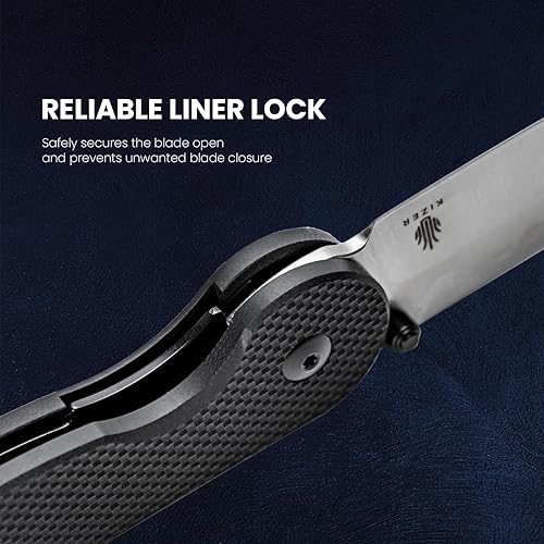 Miniatura 4 de Kizer Cuchillo plegable de caballito de mar, hoja de acero 9Cr18MoV de 3.03 pulgadas, cuchillo de bolsillo negro G10 con abridor de perno de pulgar,