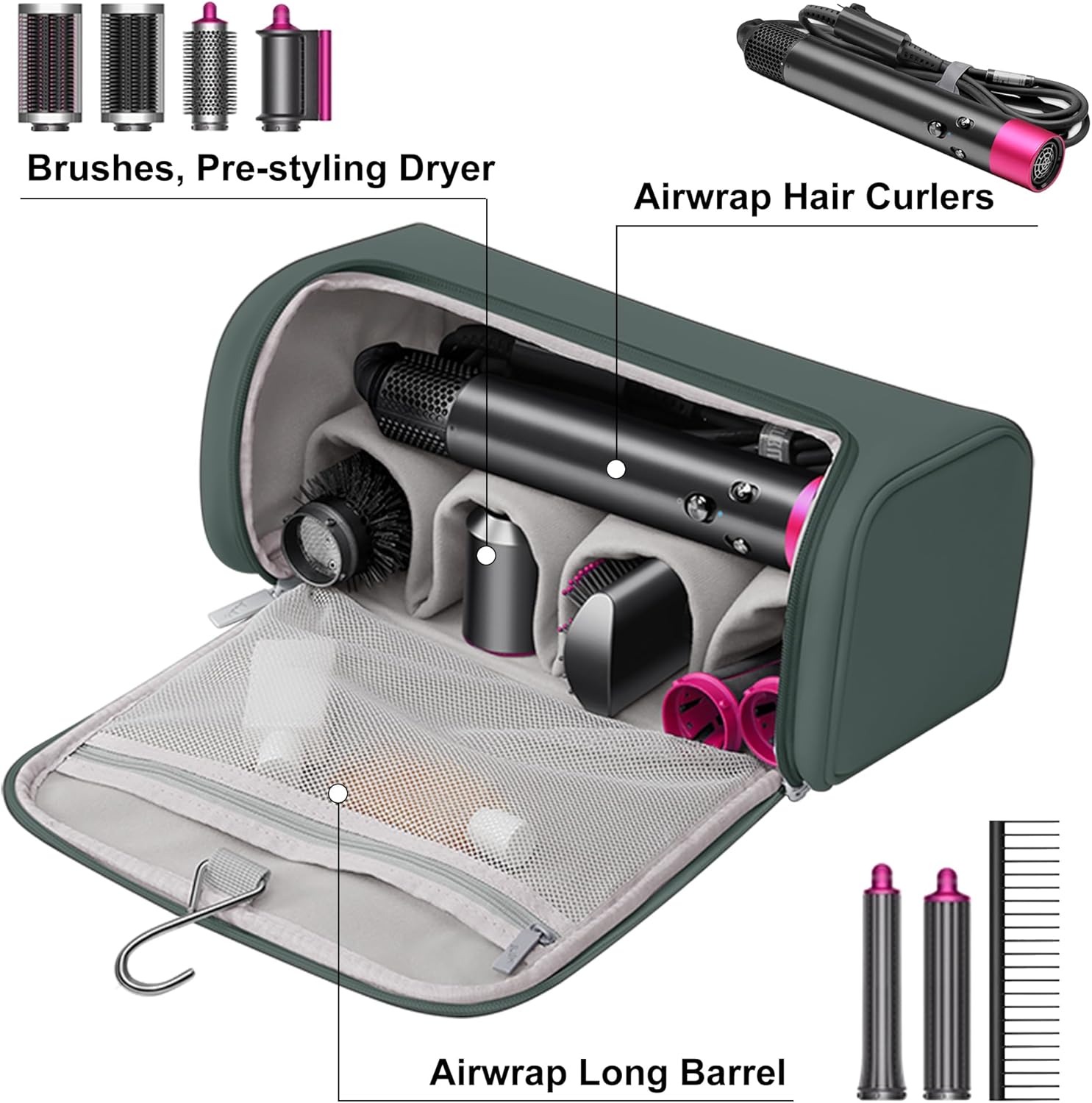 Hair Dryer Travel Case, Portable Hairdryer Storage Bag with Hanging Hook, Waterproof Hair Dryers Organizer Bags