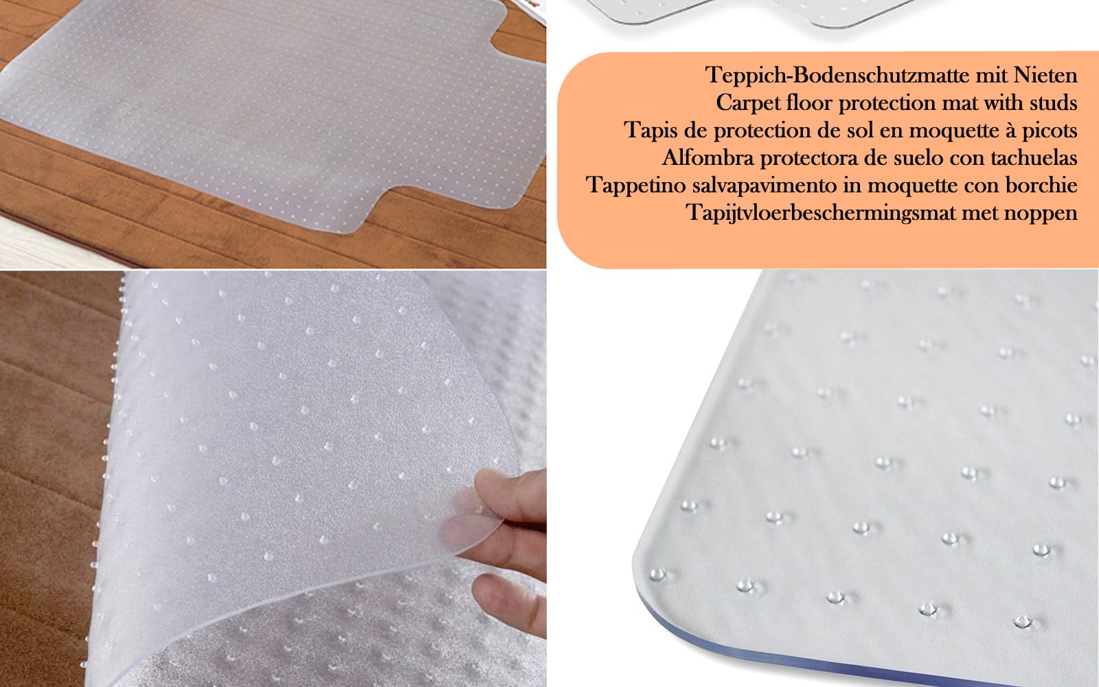 TUKA-i-AKUT 90x120cm Alfombrilla Protectora para Alfombras, Alfombrilla de Silla con Anchor, Protectora de Suelo Alfombra, Esterilla con Anchor para Piso de Alfombra, Transparente Lechoso, TKD4012
