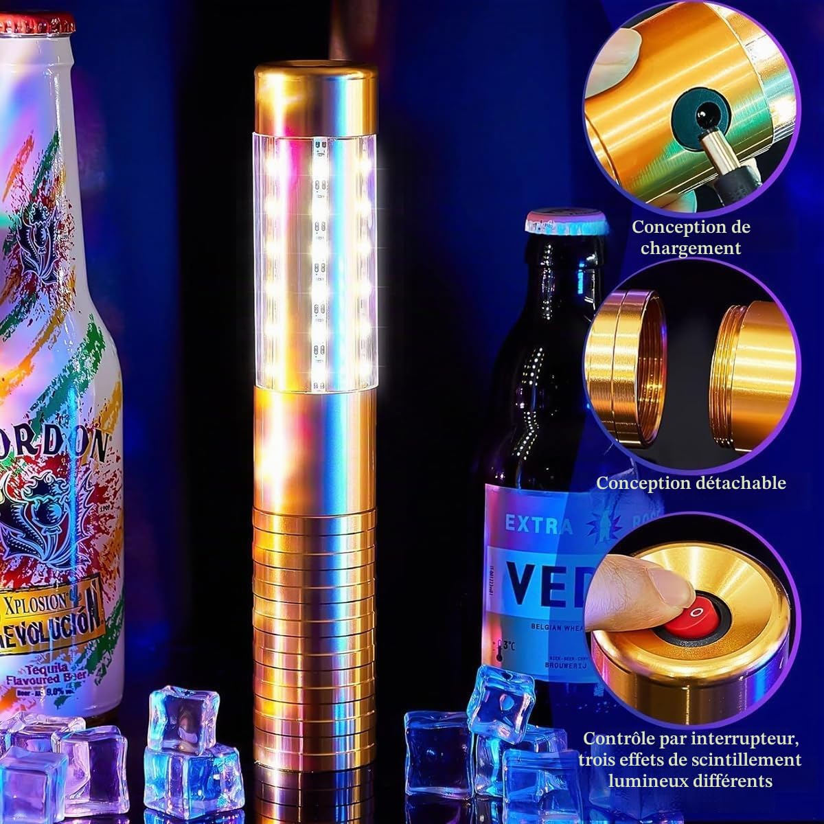 Lot de 2 lampes LED stroboscopiques réutilisables rechargeables pour bar, club, anniversaire, mariage, fête
