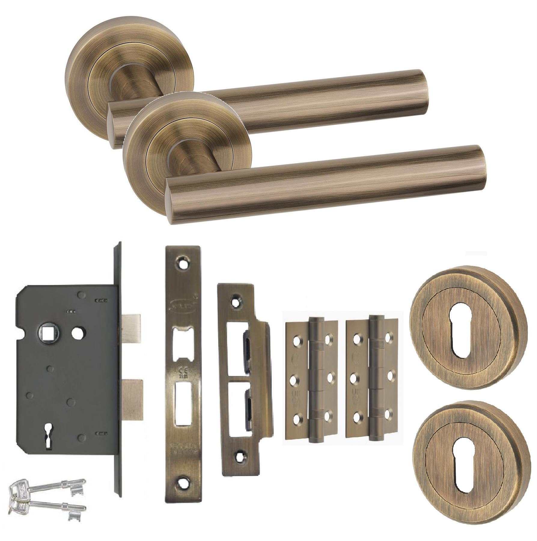 Golden Grace Antique Brass Straight T-Bar Door Handles Set - Gold