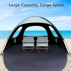 WhiteFang Beach Tent Anti-UV Portable Sun Shade Shelter for 4 Person with Blackout Shelter, Extendable Floor with 3 Ventilating Mesh Windows Plus Carrying Bag, Stakes and Guy Lines (Mint Green)