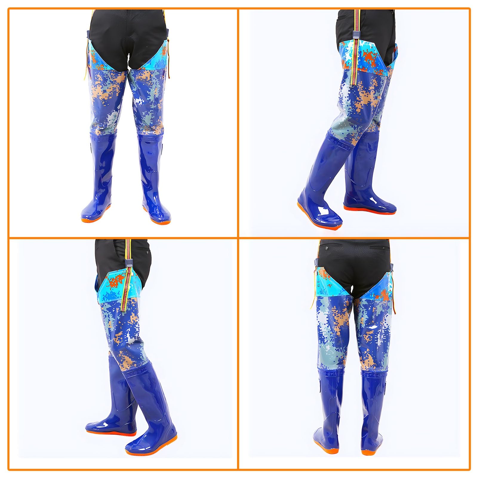 Hip Waders Wodery Wędkarskie Blue Camo, Odporne Na Olej, Z Mocniejszym Uchwytem, ​​do Brodzenia I Wydobywania Piasku
