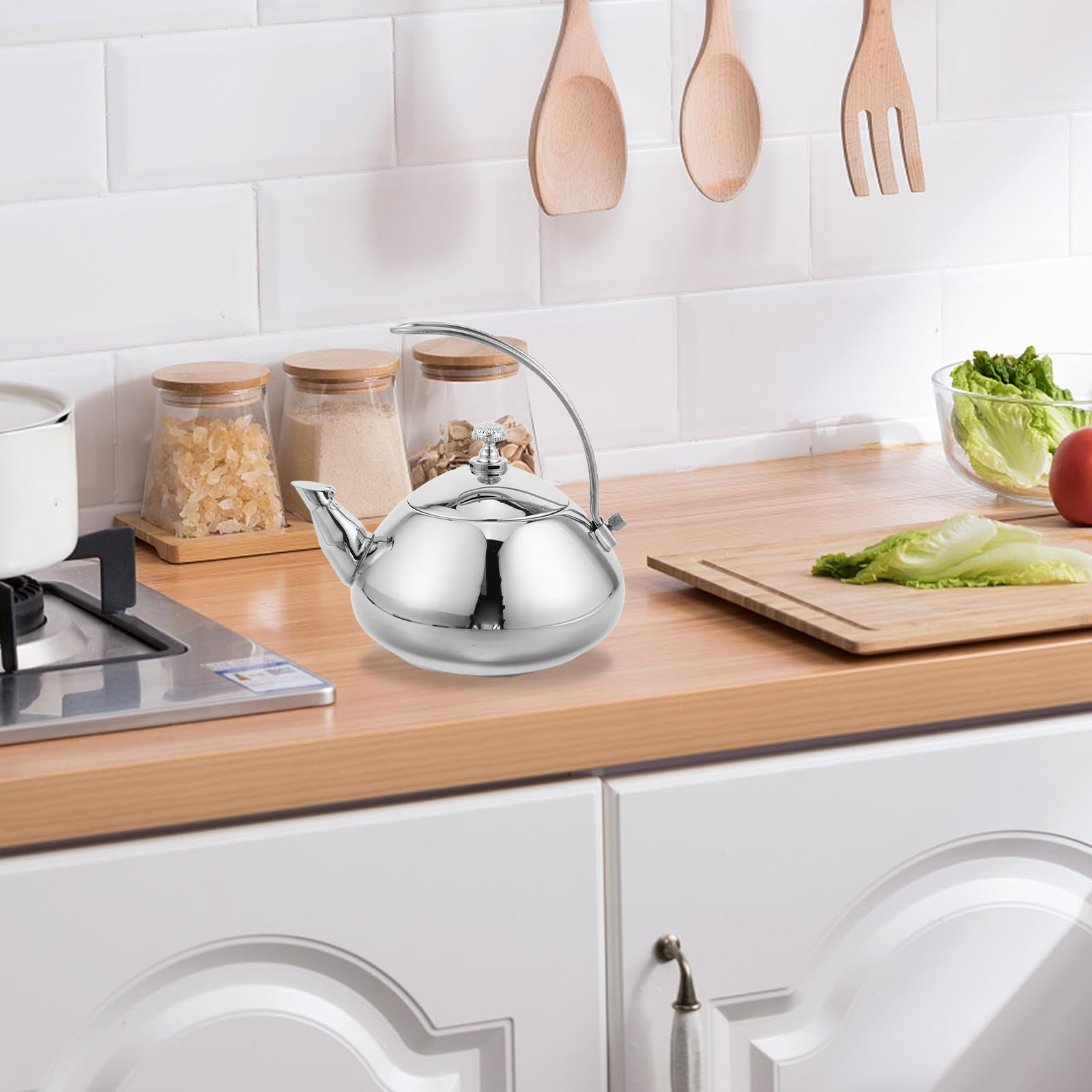 Abaodam Bouilloire Inox à Induction 1,5l avec Filtre à Thé en Acier Inoxydable, Poignée Ergonomique et Design Élégant pour Maison et Bureau