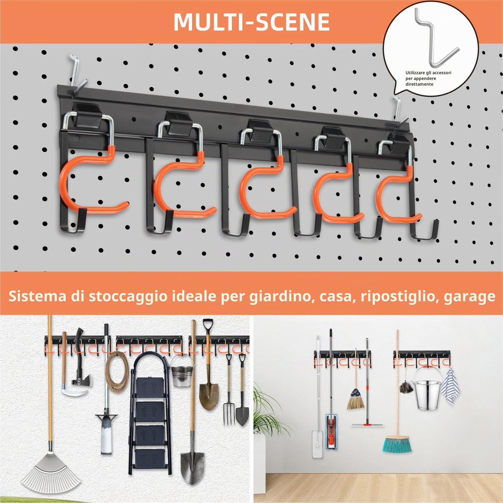 Sinoer 51 "tutto in metallo per garage/attrezzi da giardino, organizer da parete per garage e stoccaggio con piccoli ganci per garage a U per garage, bicicletta, scala, bicicletta, (3Rails)