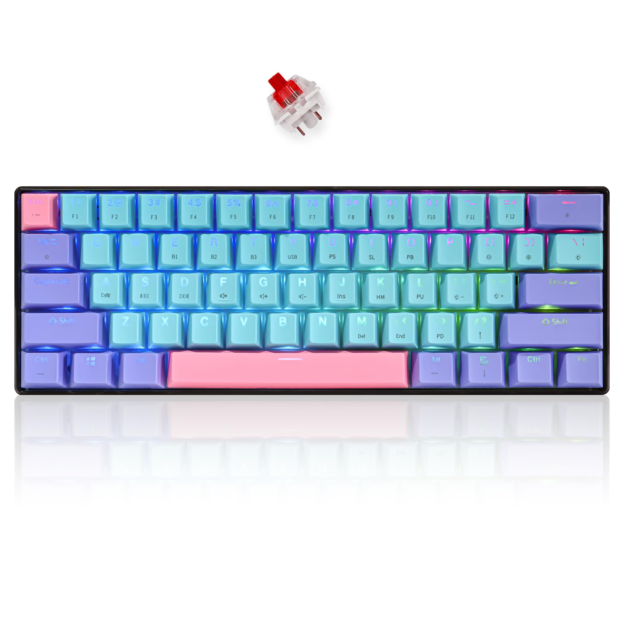 Tastiera da gioco cablata al 60%, tastiera mini retroilluminata RGB