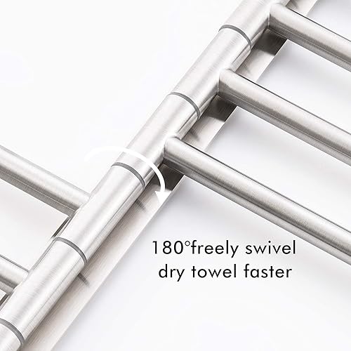 Miniatura 7 de KES Toallero oscilante, brazo plegable de 6 bares, organizador de almacenamiento para baño, montaje en pared, a prueba de óxido, 13 pulgadas, acero