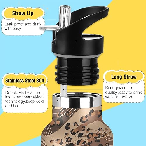 Miniatura 3 de Botella de agua para niños para la escuela, a prueba de fugas, para niños y niñas, 20 onzas, sin BPA, leopardos