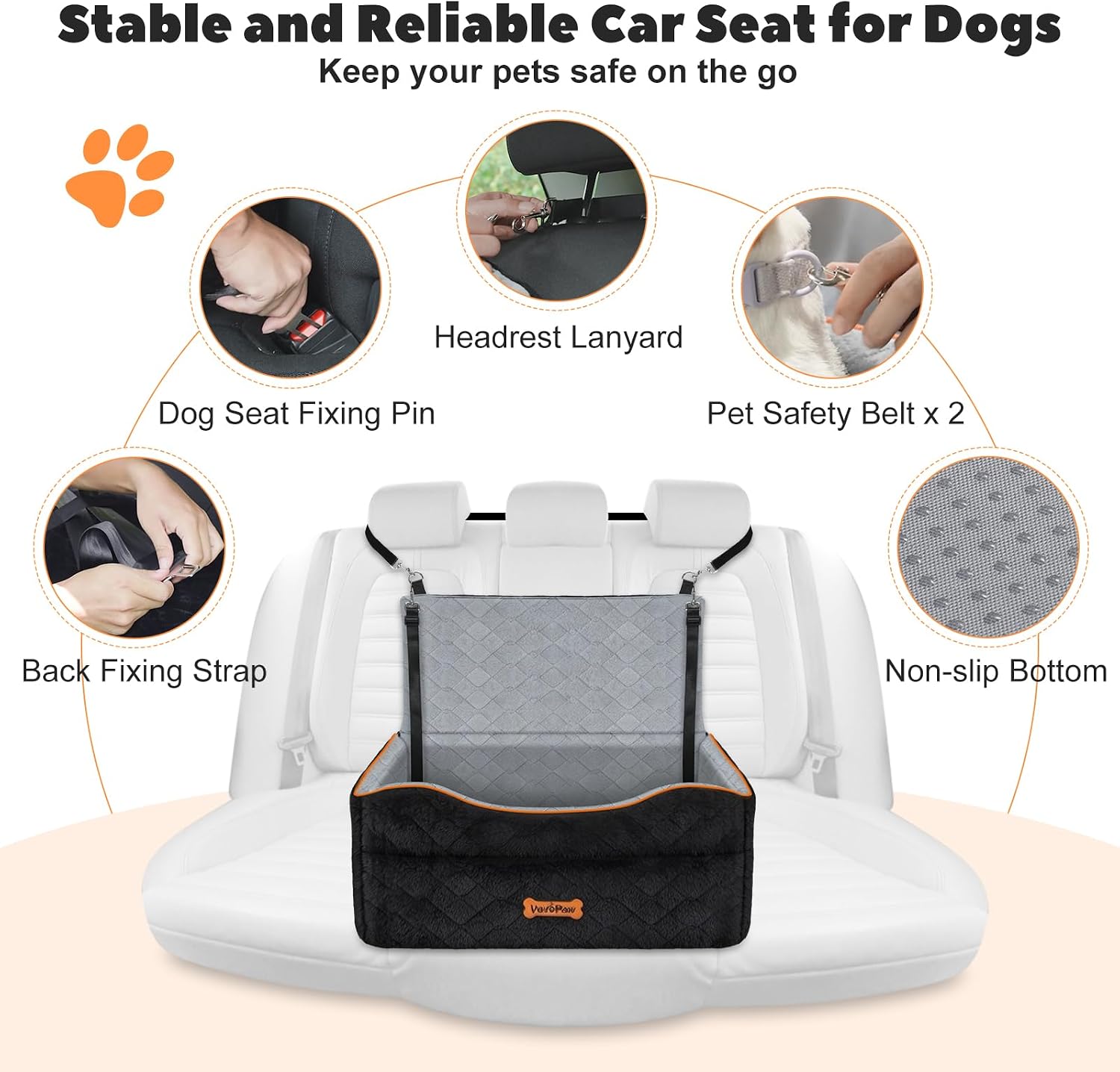 VavoPaw Dog Car Seat for Dog Under 50Lbs Medium or 2 Small Dogs Under 25Lbs image 5