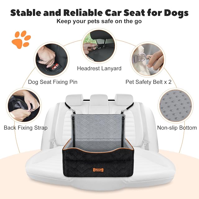 Foto 5 de 8 de VavoPaw Asiento de Coche para Perro, Asiento Elevador Extraíble con Cojín Grueso y Correa de Seguridad