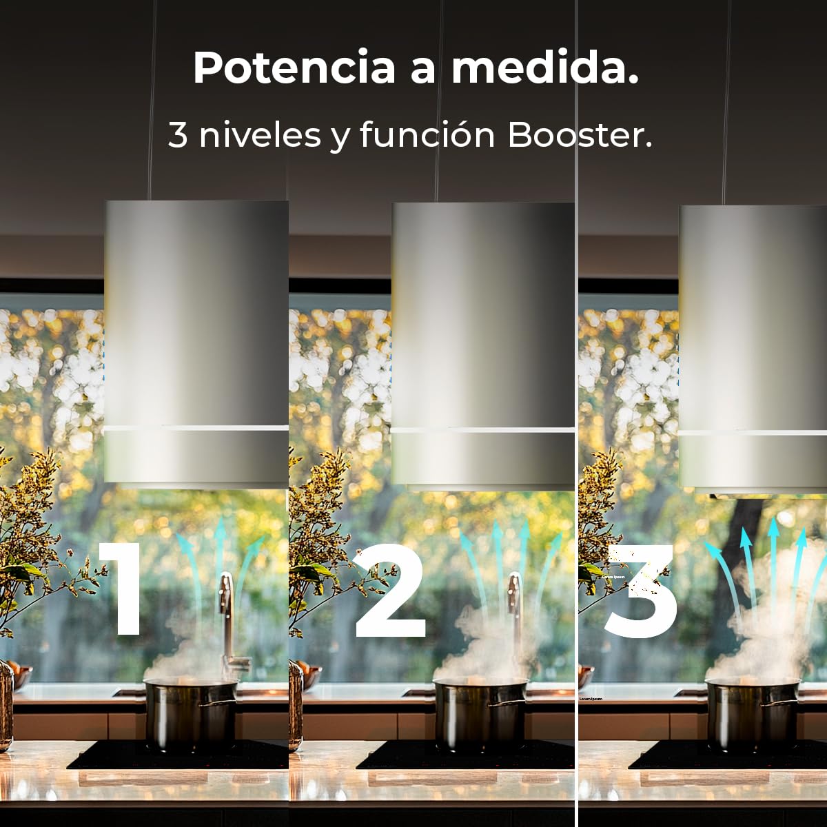 Cecotec Bolero Flux Cre Insel-Dunstabzugshaube 44 cm Edelstahloptik 800 m³/h 210 W A++