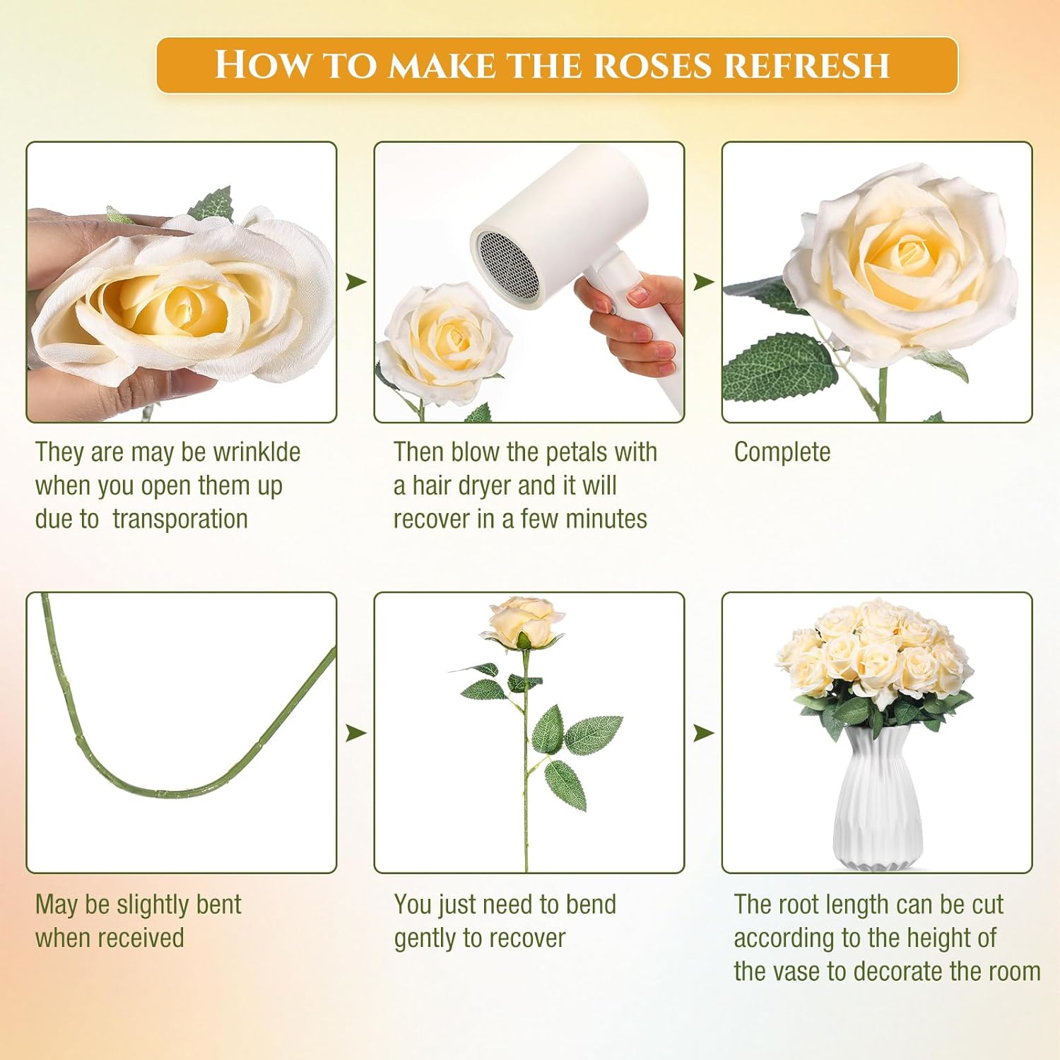 Jexine 100 Pieces Artificial Roses Flowers Bulk, Long Stem Realistic Fake Silk Roses Bouquet for Table Centerpiece Vases Wedding Party Kitchen Decor (Champagne) - Image 3