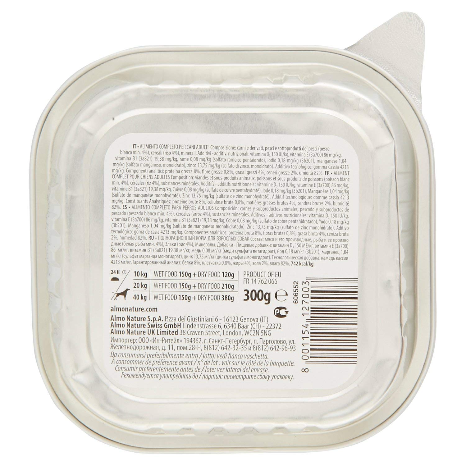 Almo Nature Daily Dog - Nourriture Humide pour Chiens avec Poisson Blanc et Riz -Pâté pour Chiens Adultes: 9 barquettes de 300g (Lot de 2)