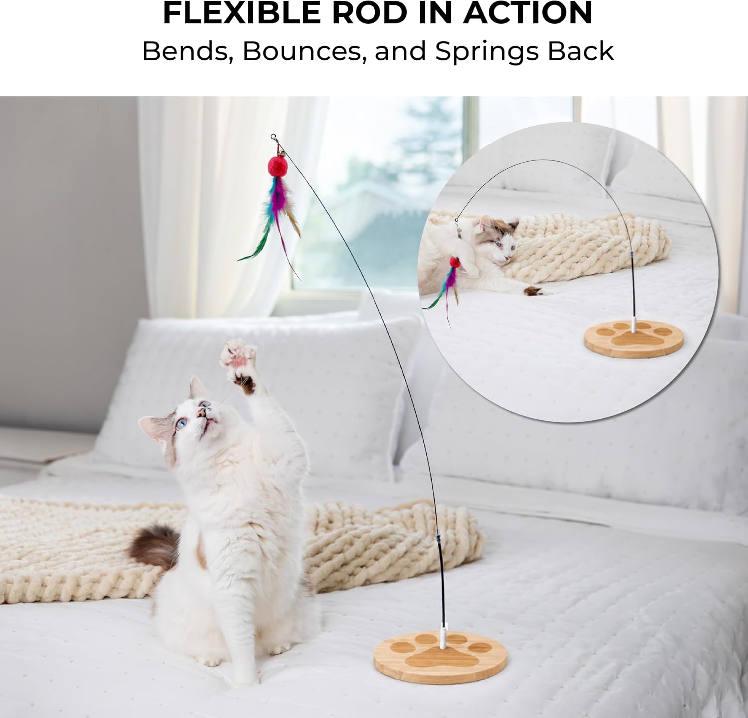 Cat Toys for Indoor Cats, Interactive Cat Toy Wand, Kitten Stuff, 18 Lures | Heavy Stable Base Prevents Toppling, Dual Suction Cup For Extra Play Options, Trigger natural feline hunting instincts today