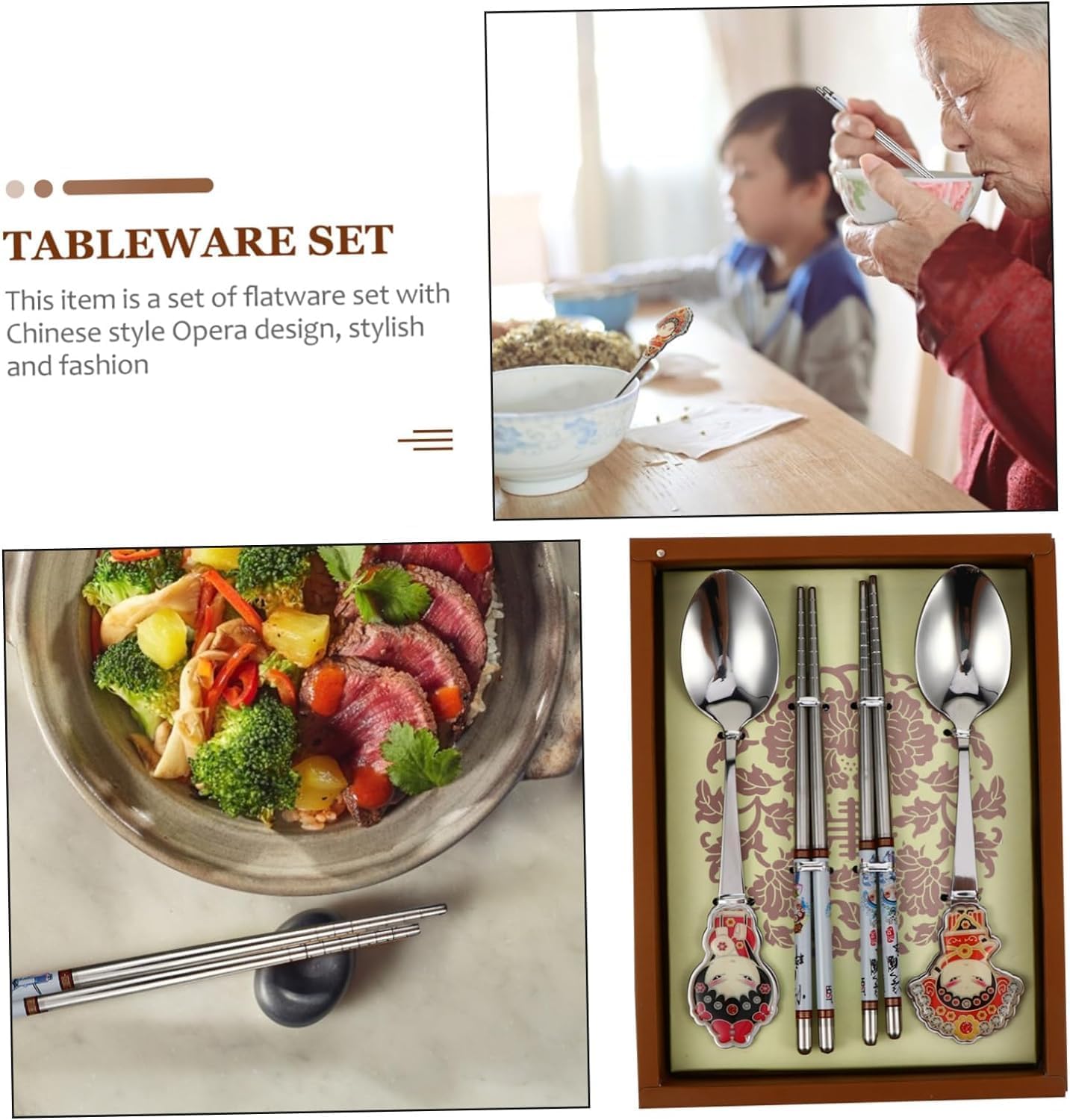 絶妙な カトラリーセット カトラリーセット 2/3/4 セットディナーフォークステンレス鋼フォークスプーン箸中国風食器セットポータブ