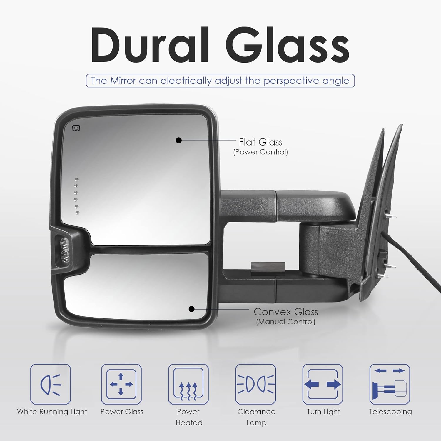MOSTPLUS Power Heated Towing Mirrors Compatible with 2003 2004 2005 2006 Chevy Silverado Suburban Tahoe GMC Serria Yukon w/Sequential Turn light, Clearance Lamp, White Running Light(Set of 2)-Chrome