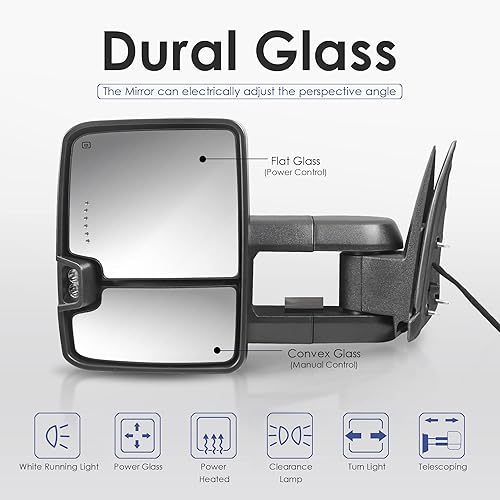 Miniatura 4 de MOSTPLUS Espejos de remolque con calefacción eléctrica compatibles con Chevy Silverado Suburban Tahoe GMC Serria Yukon 2003 2004 2005 2006 con luz