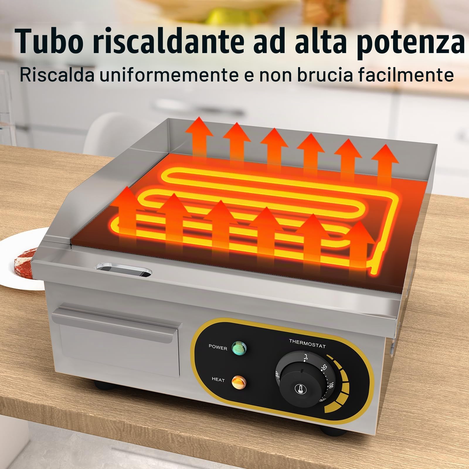 Piastra Griglia elettrica commerciale in acciaio inossidabile per ristoranti luoghi pubblici e barbecue 1500 W 35.50CM con controllo della temperatura regolabile 50~300 ℃