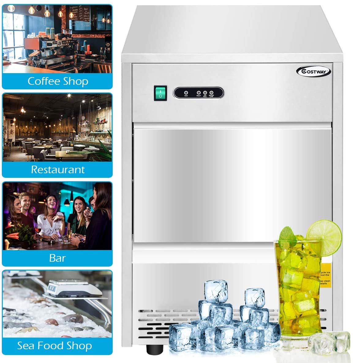Automatic Ice Maker, Commercial And Residential Ice Maker Machine, Stainless Steel Ice Cube Machine With Ice Scoop, Quiet Operation, Freestanding Ice Maker For Hotels, Restaurants, Bars, Homes on Fridge.com - View 2