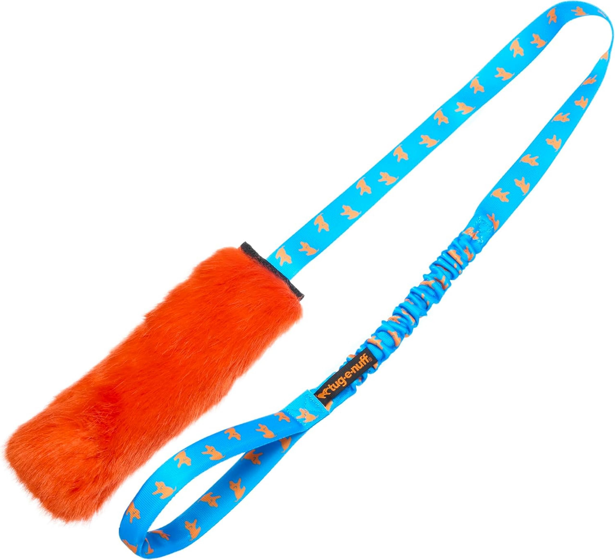 Tug-E-Nuff Jouet couineur en fausse fourrure pour chien Orange et bleu 118 cm | Jouet à tirer robuste pour chiot, petites, moyennes et grandes races, jouets de chasse interactifs pour chiens