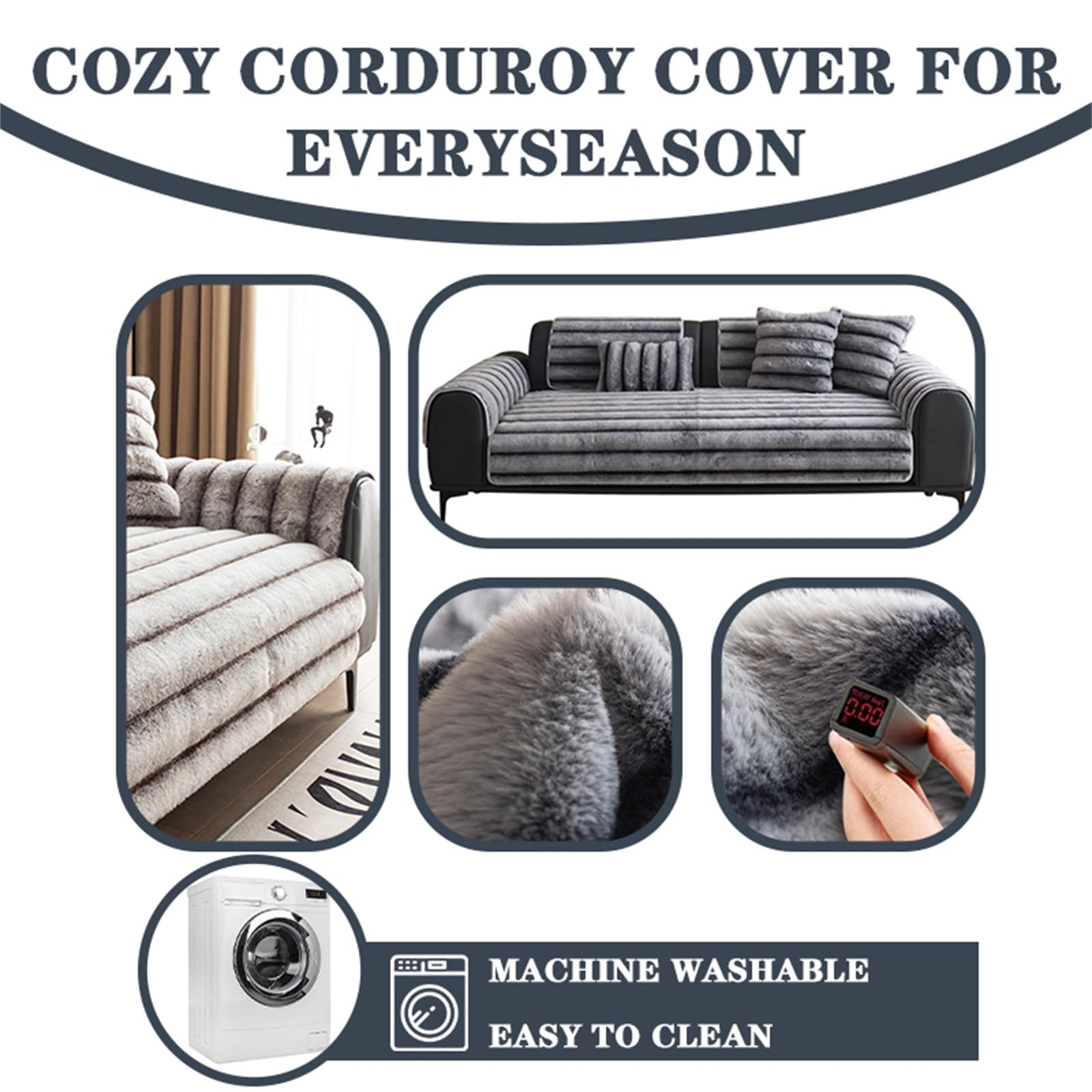 Housse De Canapé Épaisse For Chiens, Animaux Compagnie, Protection Canapé | Coussinets pelucheux en velours côtelé doux, protecteur de meubles, antidérapant(Light grey,120x160cm/47x63in)