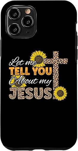 Miniatura 25 de Funda cristiana para iPhone 11 Pro Max Let Me Tell You About My Jesus Leopard Sunflower