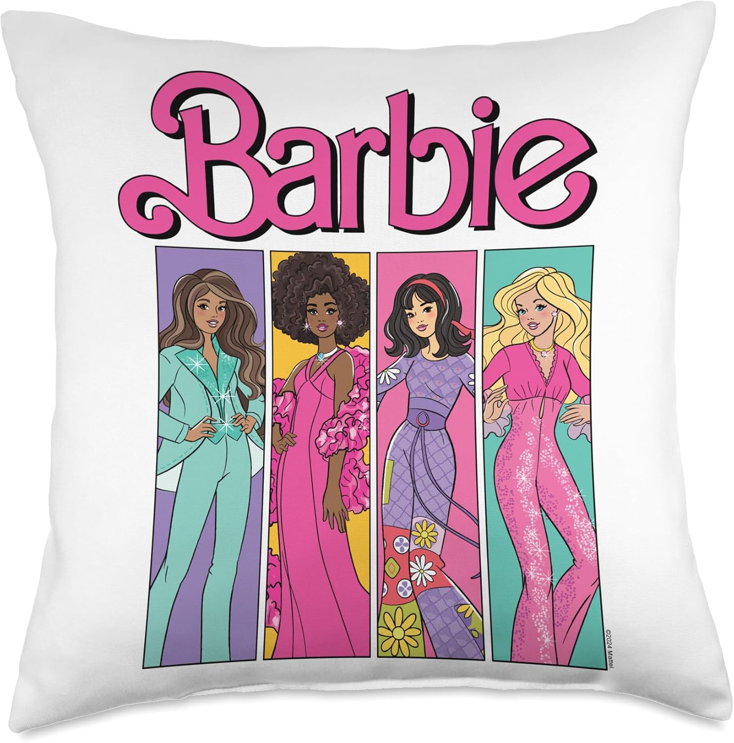 Barbie - 70's Fashion Group Panel Throw Pillow