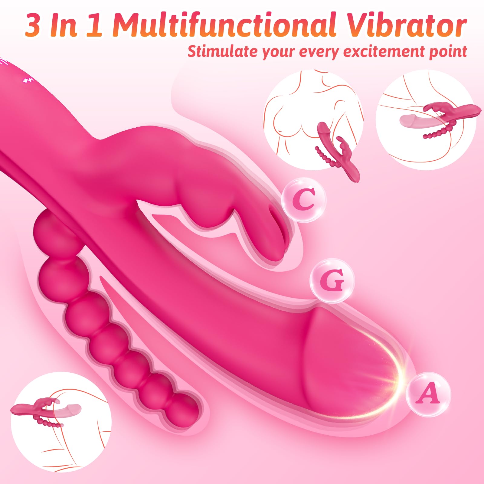 Giocattoli erotici: vibratori e per le donne - stimolatore 3 in 1, progettato specificamente per il punto G, con modalità di vibrazione, massaggio e vibratore per le donne con ventosa