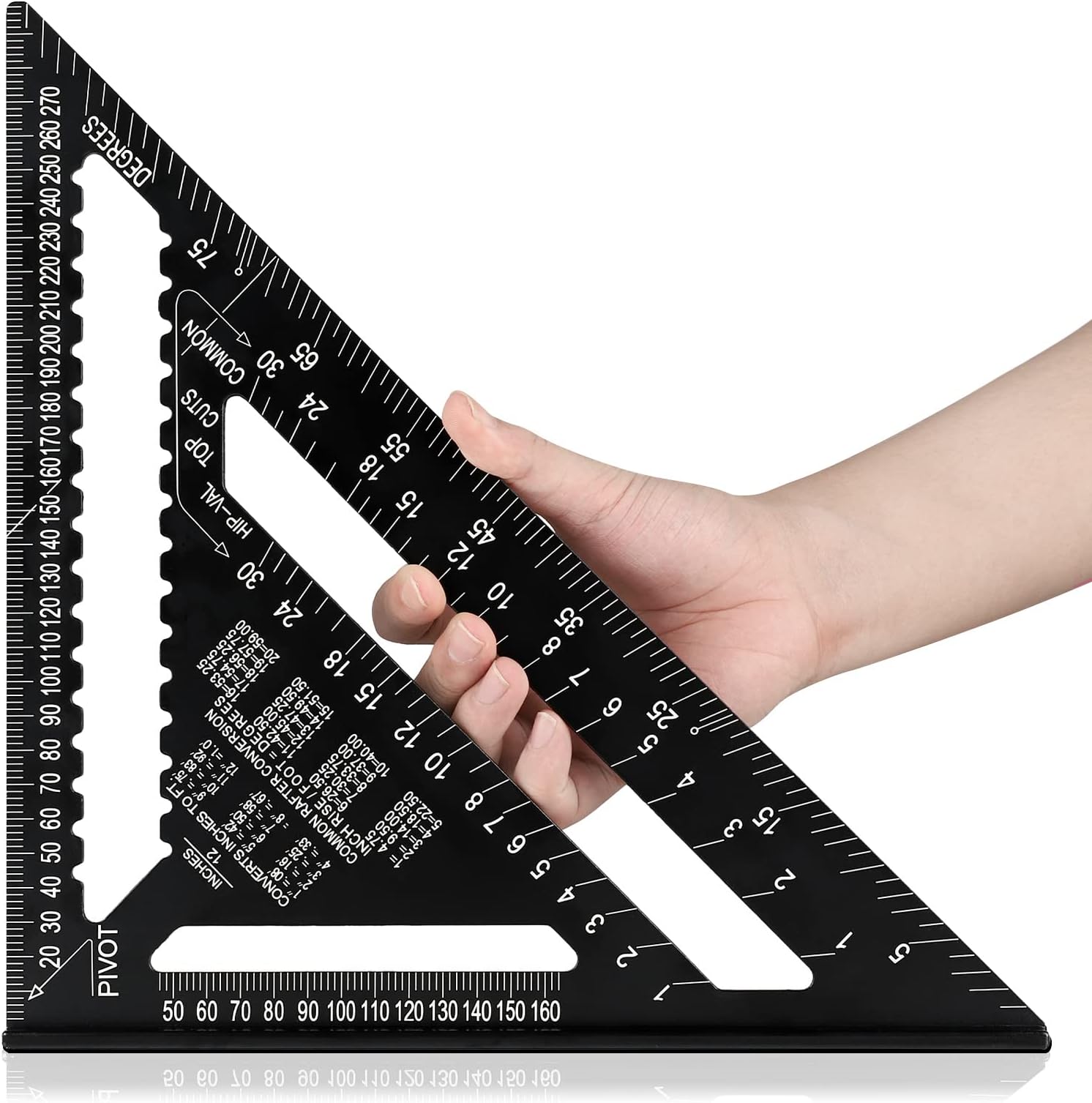 Beslands Rafter Square Metric 12 inch, Aluminum Carpenters Roofing Squares, Metric Woodwork Square,Triangle Ruler Protractor