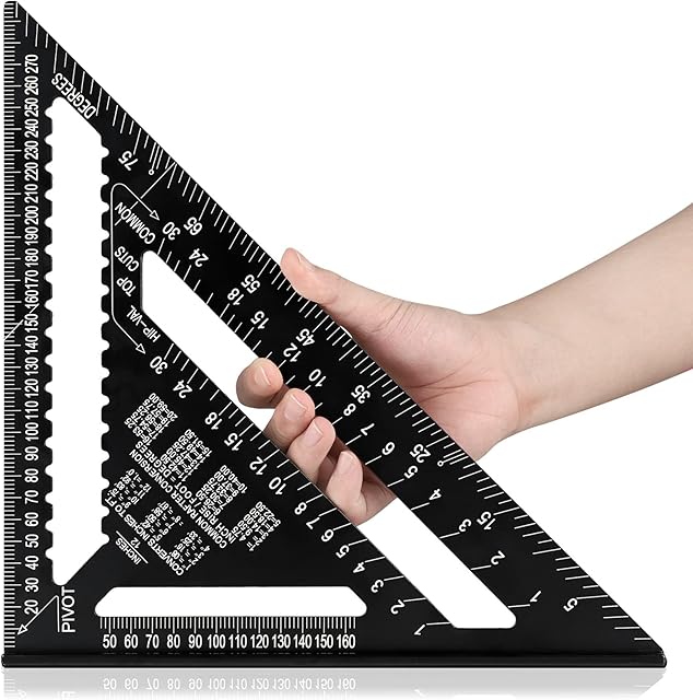 Beslands Rafter Square Metric 12 inch, Aluminum Carpenters Roofing Square, Metric Woodwork Square,Triangle Ruler Protractor