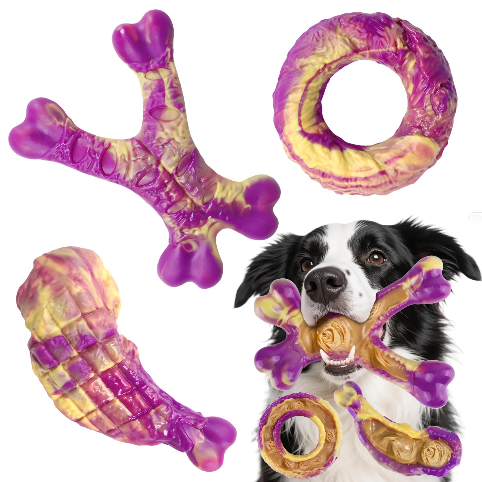 Herspany Indestructible Dog Chew Toy, Tough Beef-Flavored Nylon Chew for Aggressive Chewers — Long-Lasting Tooth-Cleaning & Boredom Relief for All Dog Sizes (Three-piece purple set) — image 1