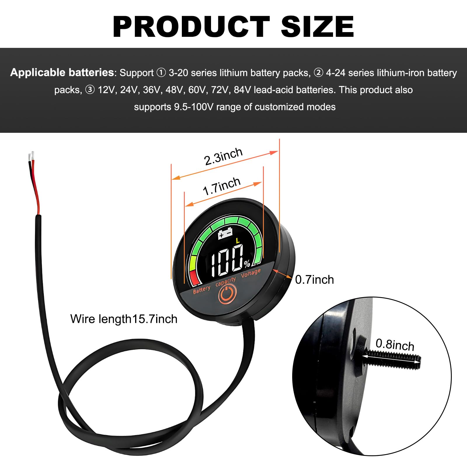 DXNQ DC12V 24V 36V 48V 60V 72V 84V Battery Meter, Digital Display Battery Capacity Voltage Monitor with Low-Voltage Alarm, Lead-Acid & Lithium Battery Indicator, Car Accessories