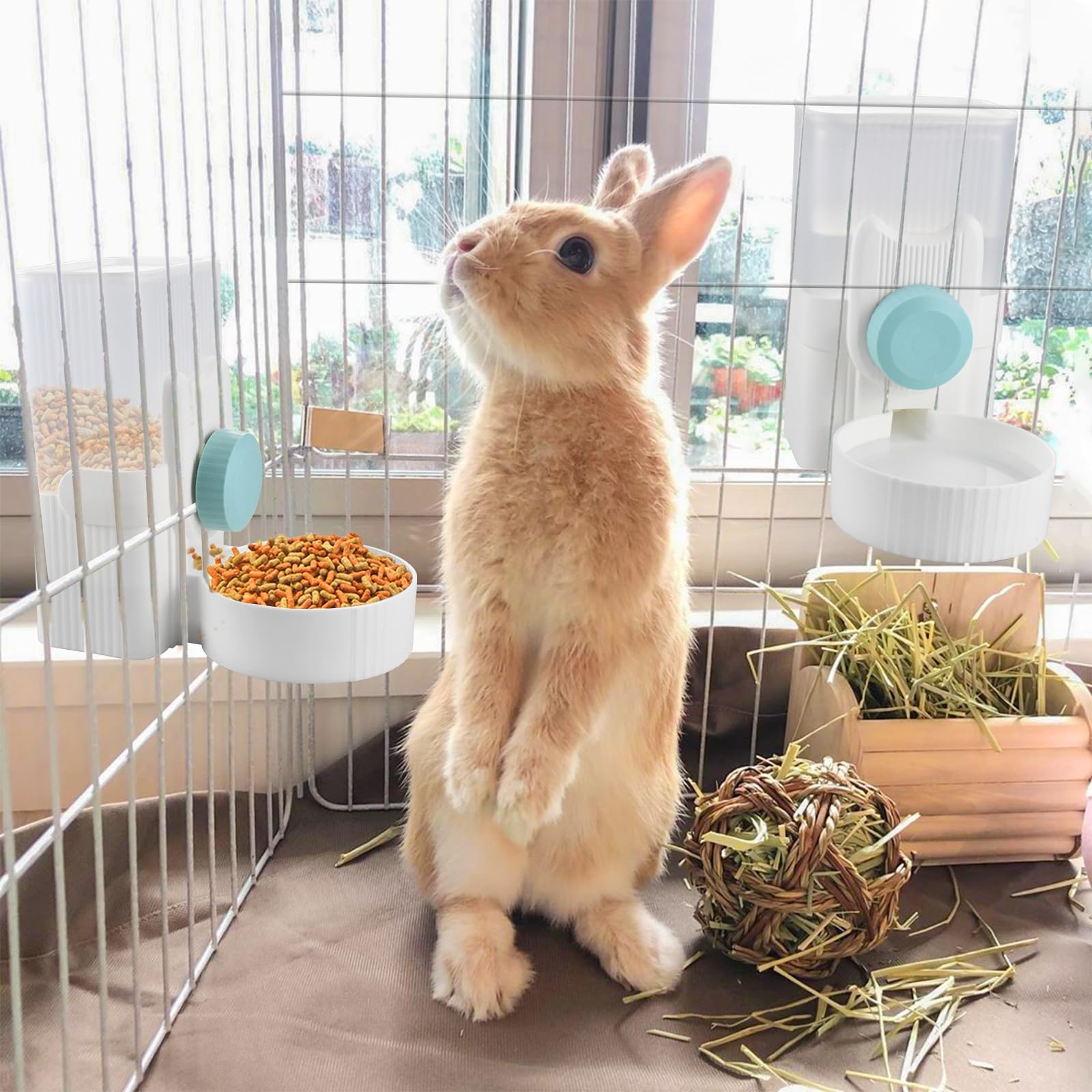 Futterspender Für Kleintierkäfig – Aus PP & Edelstahl, Beißsicher, Für Kaninchen, Meerschweinchen & Mehr (beige)