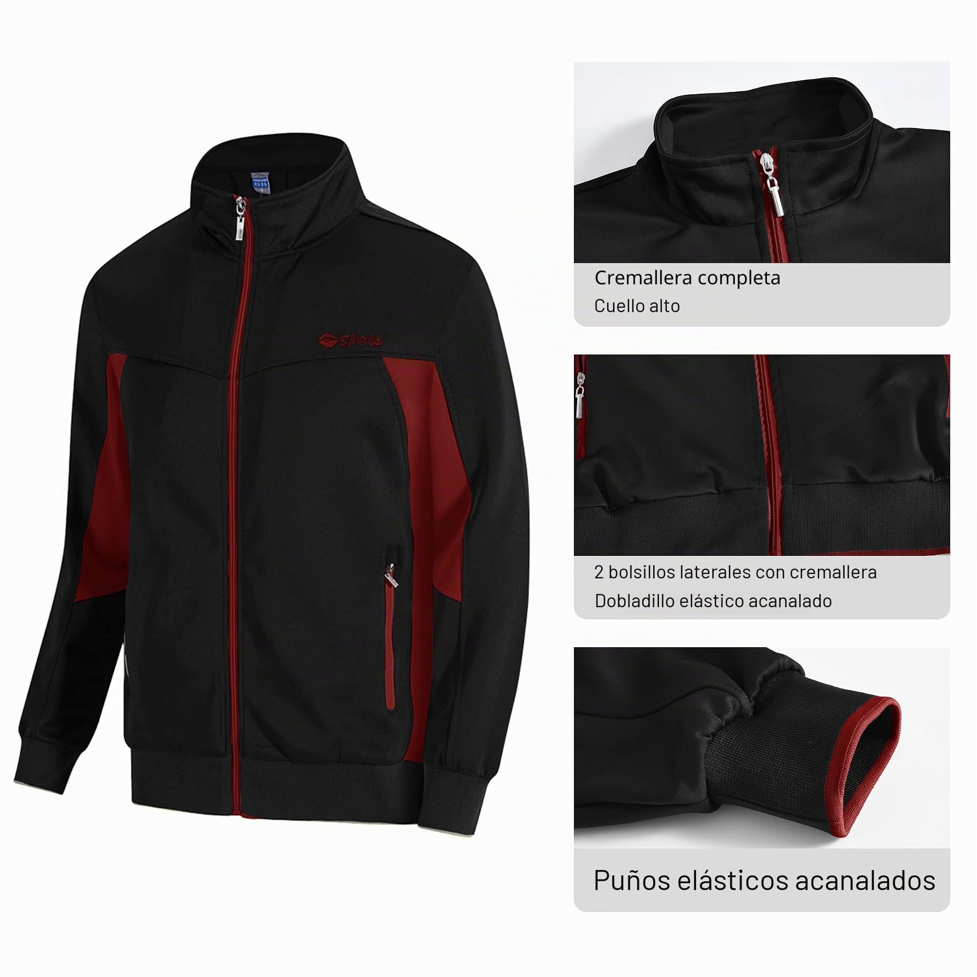 Rdruko Conjuntos de chándal para hombre, chaqueta deportiva con cremallera completa, casual, con cordón elástico, 2 piezas con bolsillos con cremallera