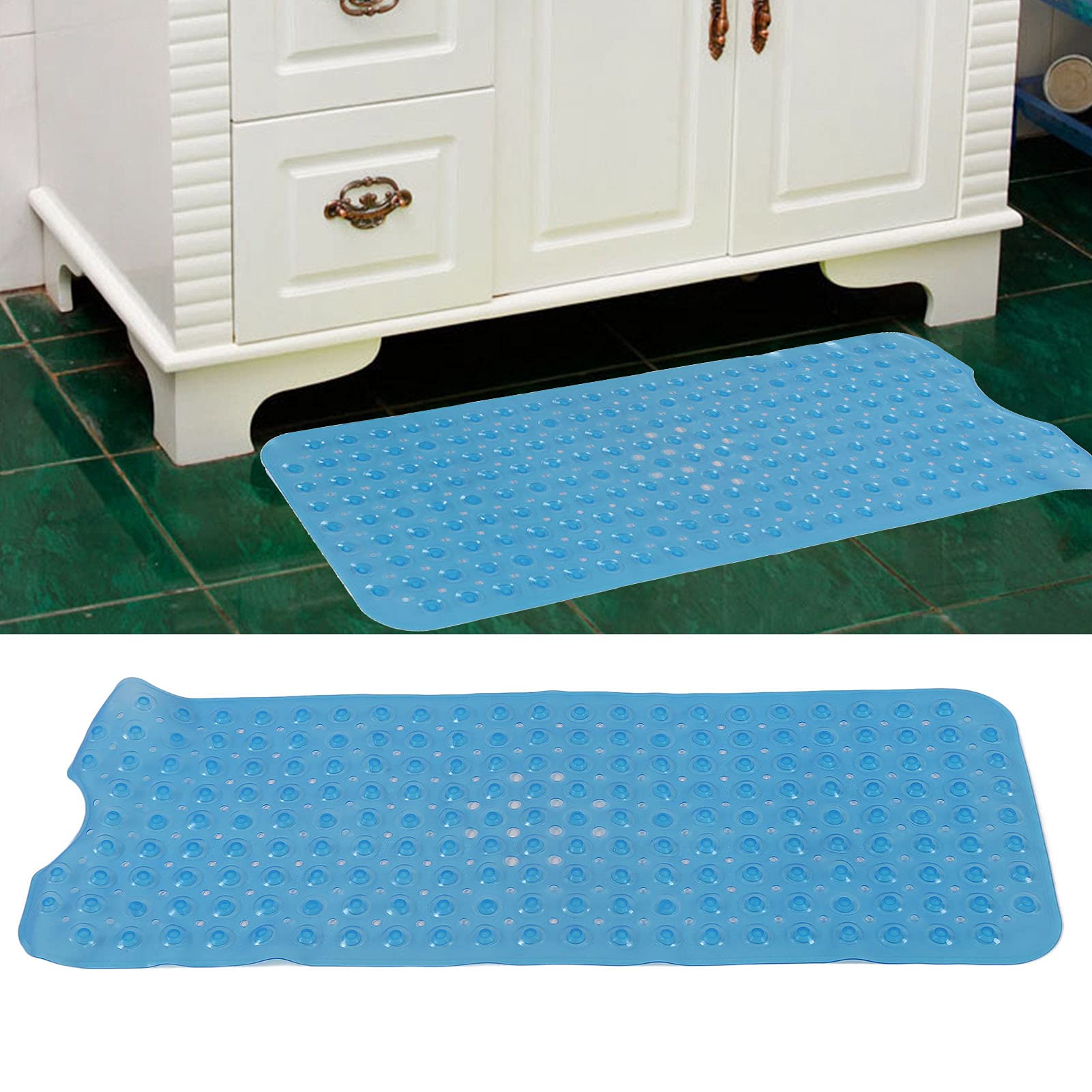 Tapis de Bain, Tapis de Sol 100 x 40 cm, PVC Super épais, Doux, Flexible, antidérapant, Ventouse, Massage aux Galets, antibactérien, Facile à Nettoyer, pour Salle de (Bleue)