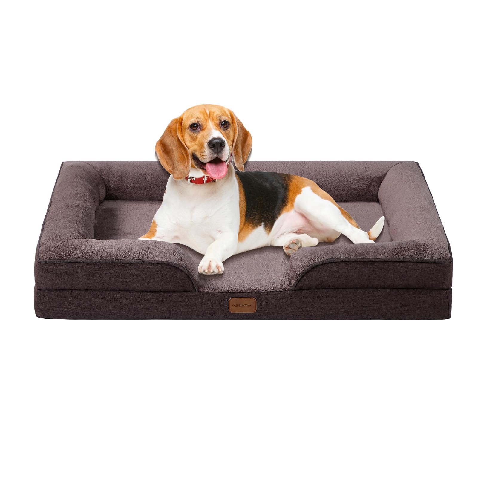 Cama ortopédica para perros medianos y grandes, 109 x 84 x 21 cm, esponja de alta densidad con alto rebote, lavable con funda extraíble, cómoda, antideslizante, impermeable, marrón oscuro
