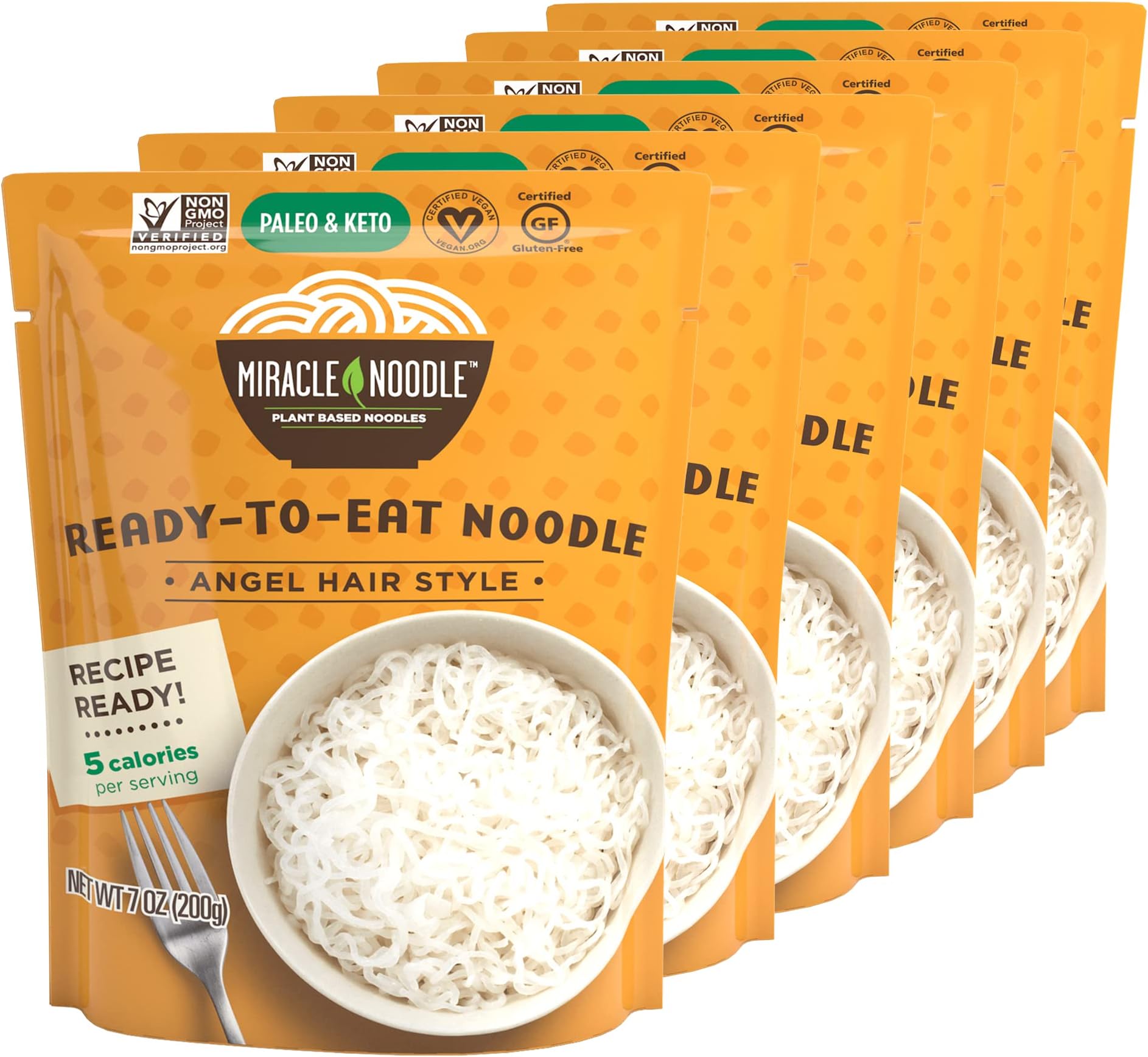 Miracle Noodle - Shirataki/Konjac Noodles - Vegan, Gluten Free, Kosher (Angel Hair, 200 g (Pack of 6))
