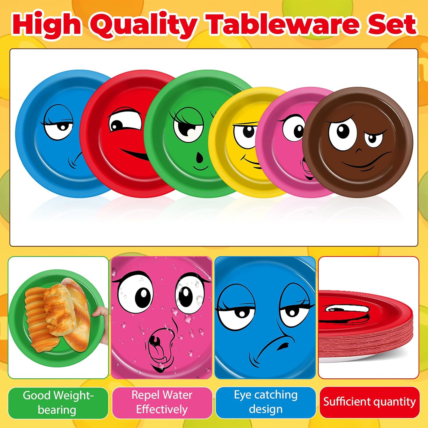 192Pcs Cartoon Beans Party Decorations Chocolate Characters Paper Plates and Napkins Colorful Cartoon Themed Disposable Tableware Set for Chocolate Beans Birthday Baby Shower Party Supplies Serves 48