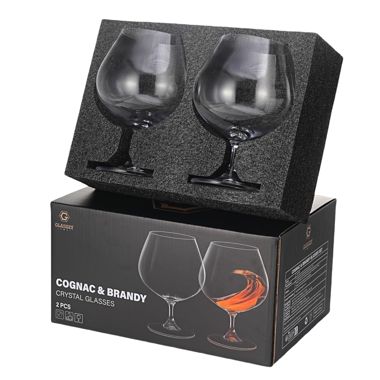GLASKEY Kieliszki do Koniaku, Zestaw 2 Sztuk, 650 ml Kieliszków do Brandy, Można myć w Zmywarce, Nadają Się do Użytku w Domu, w Restauracji i na Przyjęciach