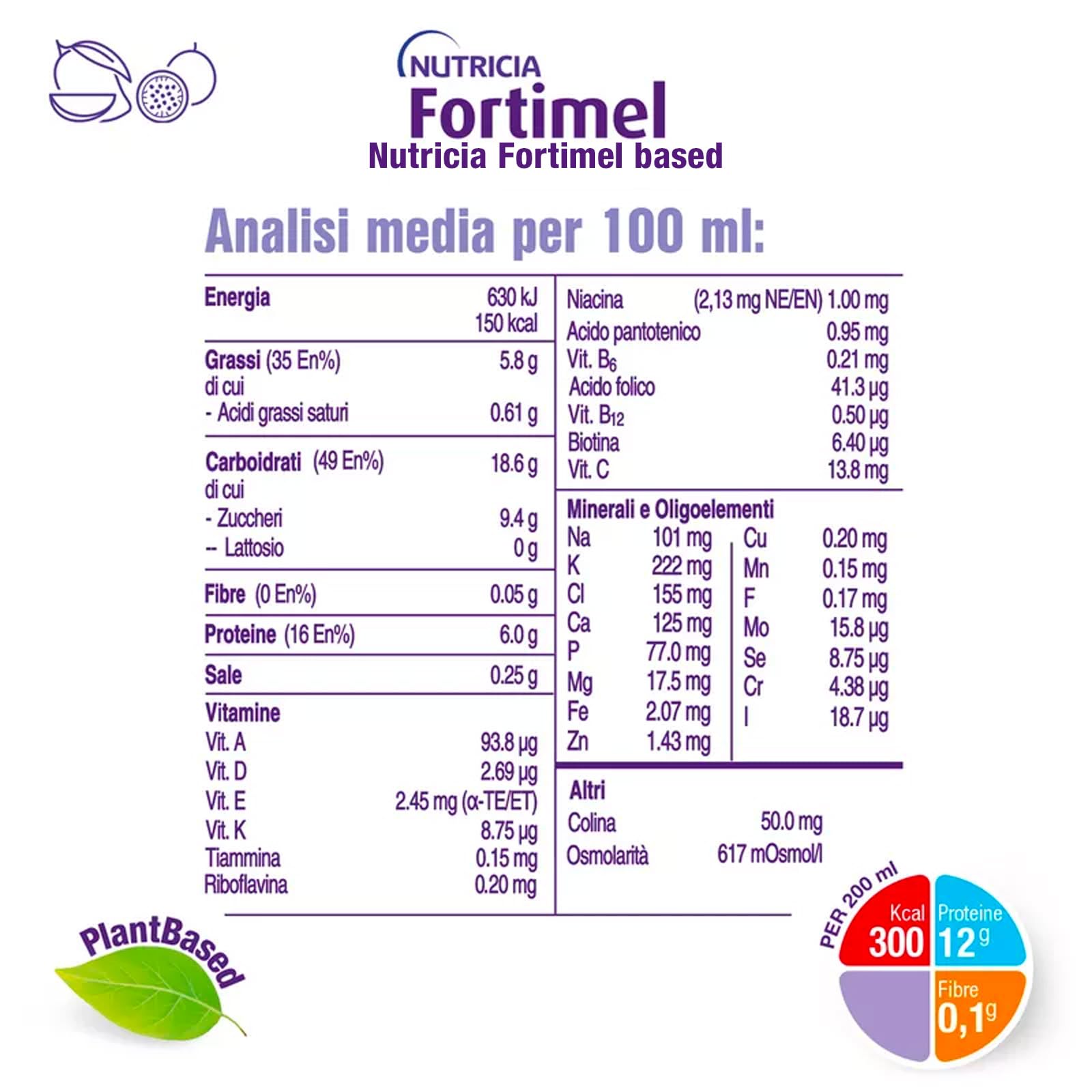 Nutricia Fortimel PlantBased Protein, Alimento a Fini Medici Speciali Indicato per la Gestione Dietetica della Malnutrizione, Vegano, Senza Lattosio, Gusto Mango e Passion Fruit - 4 x 200ml